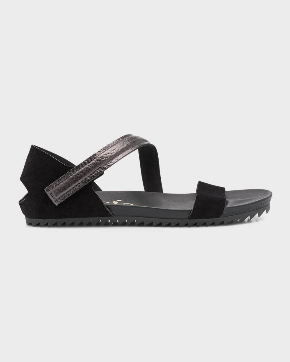 Janeka Grip-Strap Mix Leather Flat Sandals